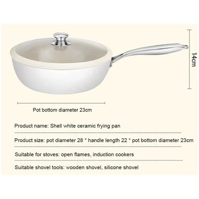 Non Stick Frying Pan, Cooking Pan, Ceramic Pan, Dishwasher Safe, Cream White